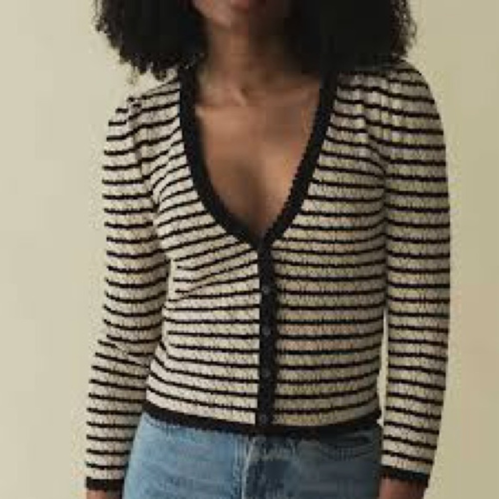 Striped V-Neck Button-Up Sweater